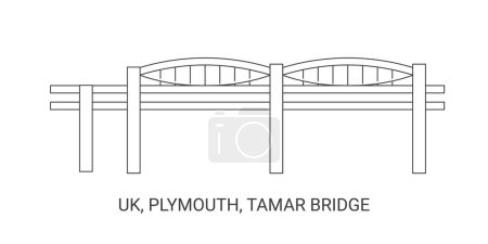 Téléchargez les illustrations : Angleterre, Plymouth, Tamar Bridge, illustration vectorielle de ligne de repère de voyage - en licence libre de droit