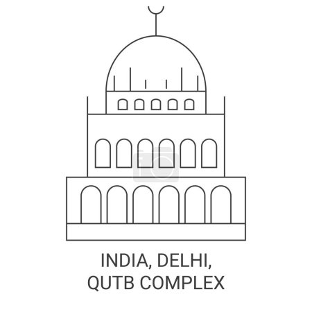 Illustration for India, Delhi, Qutb Complex travel landmark line vector illustration - Royalty Free Image