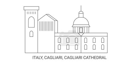 Téléchargez les illustrations : Italie, Cagliari, Cathédrale de Cagliari, illustration vectorielle de ligne de repère de voyage - en licence libre de droit