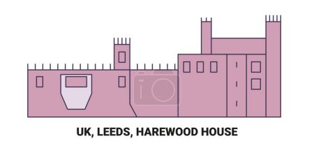 Téléchargez les illustrations : Angleterre, Leeds, Harewood House, illustration vectorielle de ligne de repère de voyage - en licence libre de droit