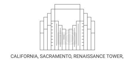 Ilustración de Estados Unidos, California, Sacramento, Torre del Renacimiento, la línea de referencia de viaje vector ilustración - Imagen libre de derechos