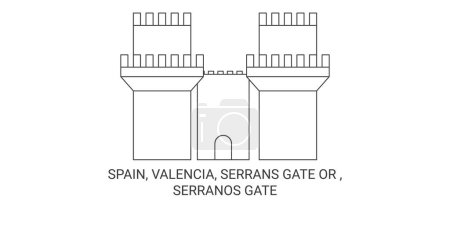 Téléchargez les illustrations : Espagne, Valence, Serrans Gate Or, Serranos Gate illustration vectorielle de ligne de voyage - en licence libre de droit