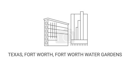 Illustration for United States, Texas, Fort Worth, Fort Worth Water Gardens, travel landmark line vector illustration - Royalty Free Image