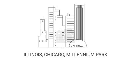 Ilustración de Estados Unidos, Illinois, Chicago, Millennium Park, línea de referencia de viaje vector ilustración - Imagen libre de derechos