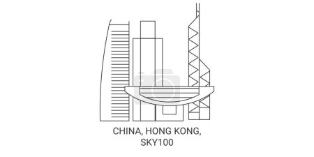 Illustration for China, Hong Kong, Sky00 travel landmark line vector illustration - Royalty Free Image