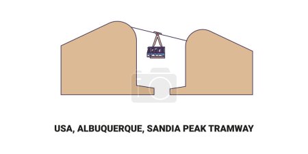 Téléchargez les illustrations : Usa, Albuquerque, Sandia Peak Tramway, illustration vectorielle de ligne de repère de voyage - en licence libre de droit
