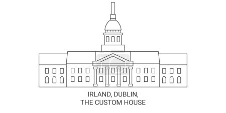 Téléchargez les illustrations : Irlande, Dublin, La Maison des douanes illustration vectorielle de ligne de voyage historique - en licence libre de droit
