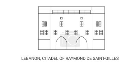 Illustration for Lebanon, Citadel Of Raymond De Saintgilles, travel landmark line vector illustration - Royalty Free Image