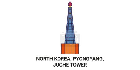 Illustration for North Korea, Pyongyang, Juche Tower travel landmark line vector illustration - Royalty Free Image