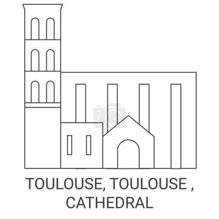 Téléchargez les illustrations : France, Toulouse, Toulouse, Cathédrale Voyage illustration vectorielle de ligne - en licence libre de droit