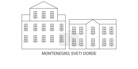 Ilustración de Montenegro, Sveti, Dorde viaje hito línea vector ilustración - Imagen libre de derechos