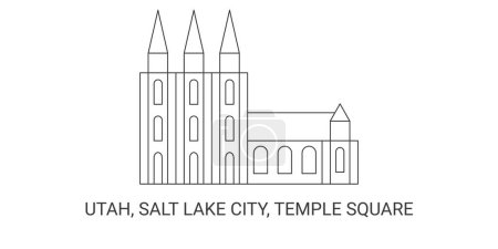 Illustration for United States, Utah, Salt Lake City, Temple Square, travel landmark line vector illustration - Royalty Free Image