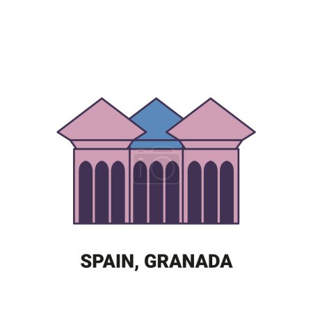 Téléchargez les illustrations : Espagne, Grenade, illustration vectorielle de ligne de repère de voyage - en licence libre de droit