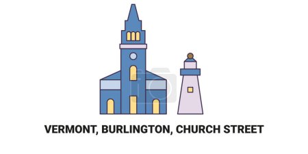 Illustration for United States, Vermont, Burlington, Church Street, travel landmark line vector illustration - Royalty Free Image