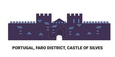 Ilustración de Portugal, Distrito de Faro, Castillo de Silves, línea de referencia de viaje vector ilustración - Imagen libre de derechos