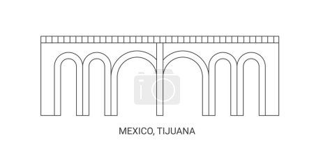 Téléchargez les illustrations : Mexique, Tijuana voyages illustration vectorielle de ligne historique - en licence libre de droit