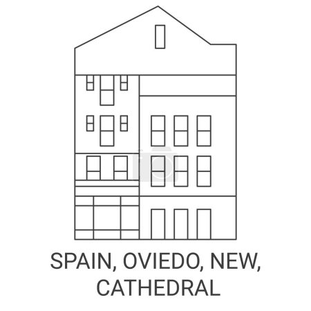 Ilustración de España, Oviedo, Nueva Catedral de viaje hito línea vector ilustración - Imagen libre de derechos