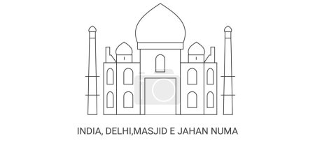Téléchargez les illustrations : Inde, Delhi, Masjid E Jahan Numa, illustration vectorielle de ligne de repère de voyage - en licence libre de droit