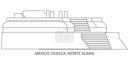 Illustration for Mexico, Oaxaca, Monte Alban travel landmark line vector illustration - Royalty Free Image