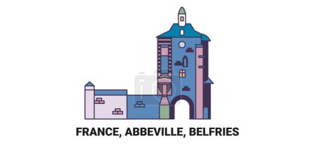 Téléchargez les illustrations : France, Abbeville, Belfries voyages illustration vectorielle de ligne historique - en licence libre de droit