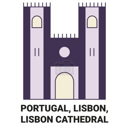 Ilustración de Portugal, Lisboa, Catedral de Lisboa recorrido hito línea vector ilustración - Imagen libre de derechos