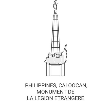 Illustration for Philippines, Caloocan, Monument De La Legion Etrangere travel landmark line vector illustration - Royalty Free Image