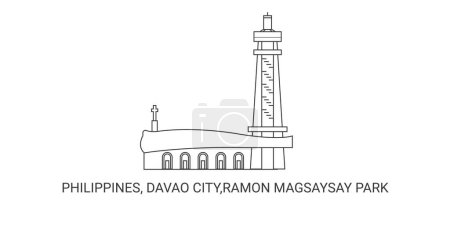 Téléchargez les illustrations : Philippines, Davao City, Ramon Magsaysay Park, illustration vectorielle de ligne de repère de voyage - en licence libre de droit