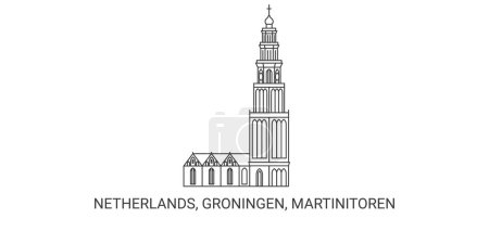 Illustration for Netherlands, Groningen, Martinitoren, travel landmark line vector illustration - Royalty Free Image