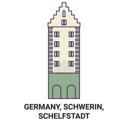 Illustration for Germany, Schwerin, Schelfstadt travel landmark line vector illustration - Royalty Free Image