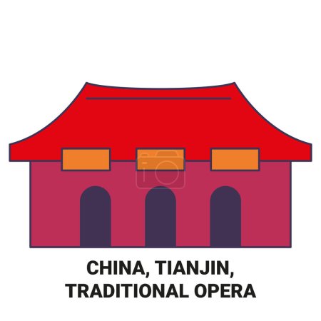 Ilustración de China, Tianjin, Tradicional Opera viaje hito línea vector ilustración - Imagen libre de derechos
