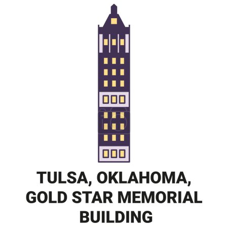 Téléchargez les illustrations : États-Unis, Tulsa, Oklahoma, Gold Star Memorial Building illustration vectorielle de ligne de repère de voyage - en licence libre de droit