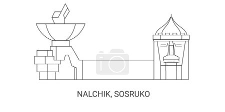 Illustration for Russia, Nalchik, Sosruko travel landmark line vector illustration - Royalty Free Image