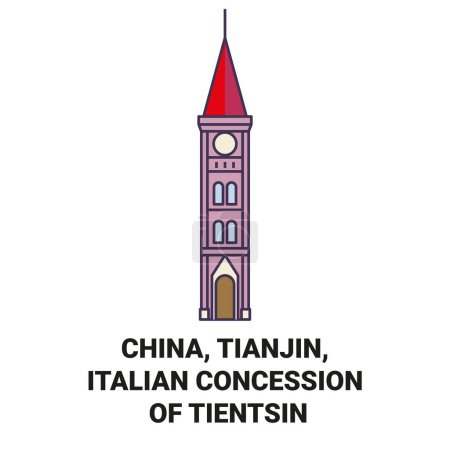 Ilustración de China, Tianjin, Concesión italiana de Tientsin viaje hito línea vector ilustración - Imagen libre de derechos