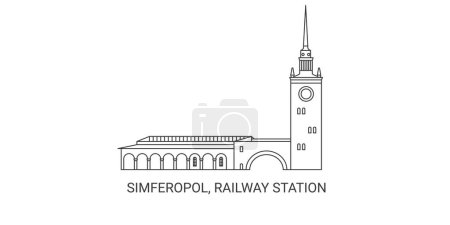 Ilustración de Rusia, Simferopol, estación de tren viaje hito línea vector ilustración - Imagen libre de derechos