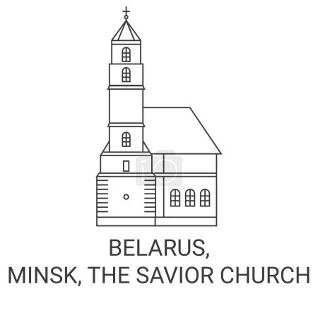 Téléchargez les illustrations : Biélorussie, Minsk, L'Eglise Sauveur Voyage illustration vectorielle ligne historique - en licence libre de droit