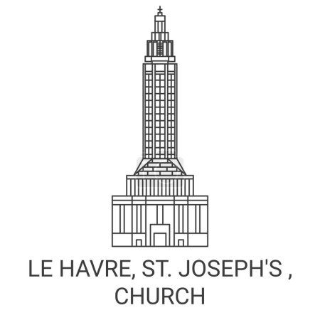 Illustration for France, Le Havre, St. Josephs , Church travel landmark line vector illustration - Royalty Free Image