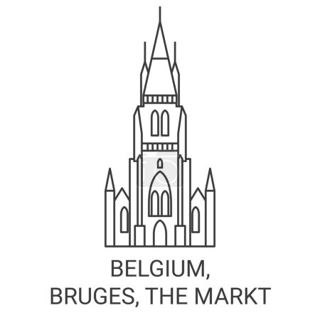 Illustration for Belgium, Bruges, The Markt travel landmark line vector illustration - Royalty Free Image