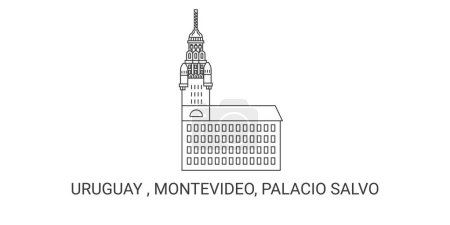 Téléchargez les illustrations : Uruguay, Montevideo, Palacio Salvo, illustration vectorielle de ligne de repère de voyage - en licence libre de droit