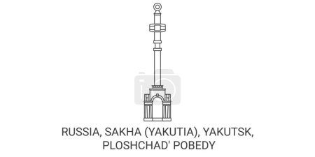 Téléchargez les illustrations : Russie, Sakha Yakutia, Iakoutsk, Plotchad Illustration vectorielle de ligne de voyage Pobedy - en licence libre de droit