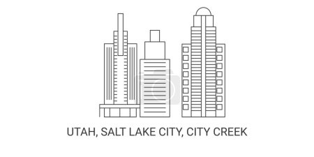 Ilustración de Estados Unidos, Utah, Salt Lake City, City Creek, ilustración de vector de línea de referencia de viaje - Imagen libre de derechos