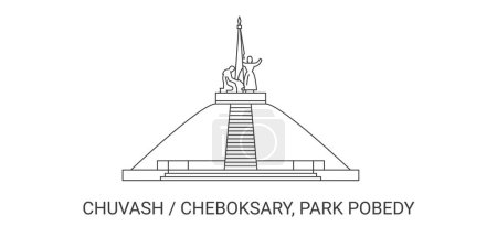 Ilustración de Rusia, Cheboksary, Park Pobedy, ilustración del vector de línea de referencia de viaje - Imagen libre de derechos
