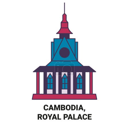 Illustration for Cambodia, Royal Palace travel landmark line vector illustration - Royalty Free Image