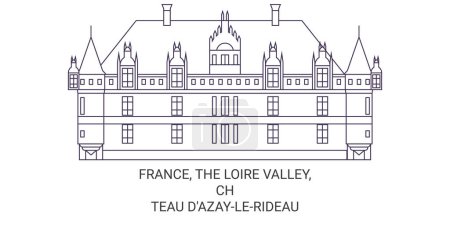 Ilustración de Francia, El Valle del Loira, Chteau Dazaylerideau viaje hito línea vector ilustración - Imagen libre de derechos
