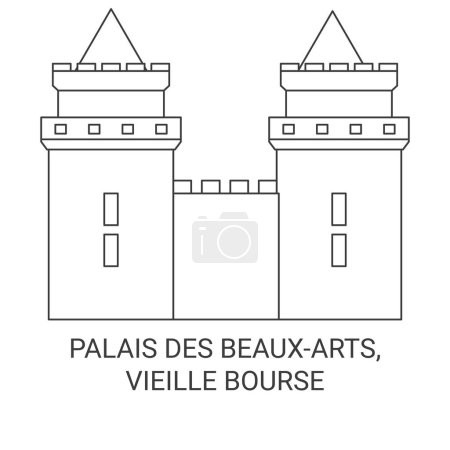 Téléchargez les illustrations : France, Palais Des Beauxarts, Vieille Bourse voyages illustration vectorielle de ligne - en licence libre de droit