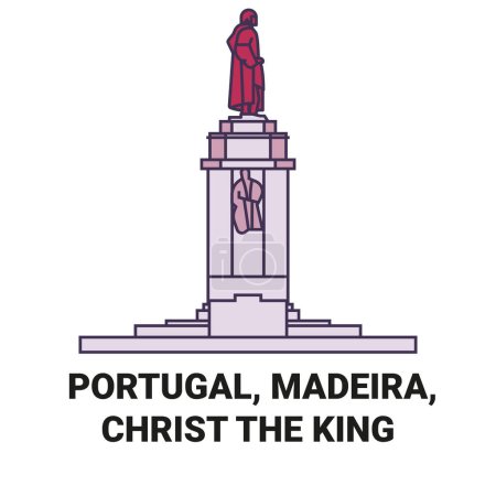 Ilustración de Portugal, Madeira, Cristo El Rey recorrido hito línea vector ilustración - Imagen libre de derechos