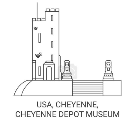 Illustration for Usa, Cheyenne, Cheyenne Depot Museum travel landmark line vector illustration - Royalty Free Image