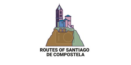 Illustration for Chile, De Compostela travel landmark line vector illustration - Royalty Free Image