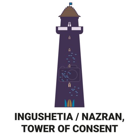 Illustration for Russia, Ingushetia, Nazran, Tower Of Consent travel landmark line vector illustration - Royalty Free Image