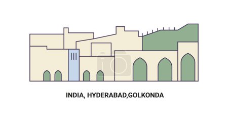 Téléchargez les illustrations : Inde, Hyderabad, Golkonda, illustration vectorielle de ligne de repère de voyage - en licence libre de droit