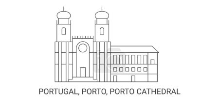Illustration for Portugal, Porto, Porto Cathedral, travel landmark line vector illustration - Royalty Free Image